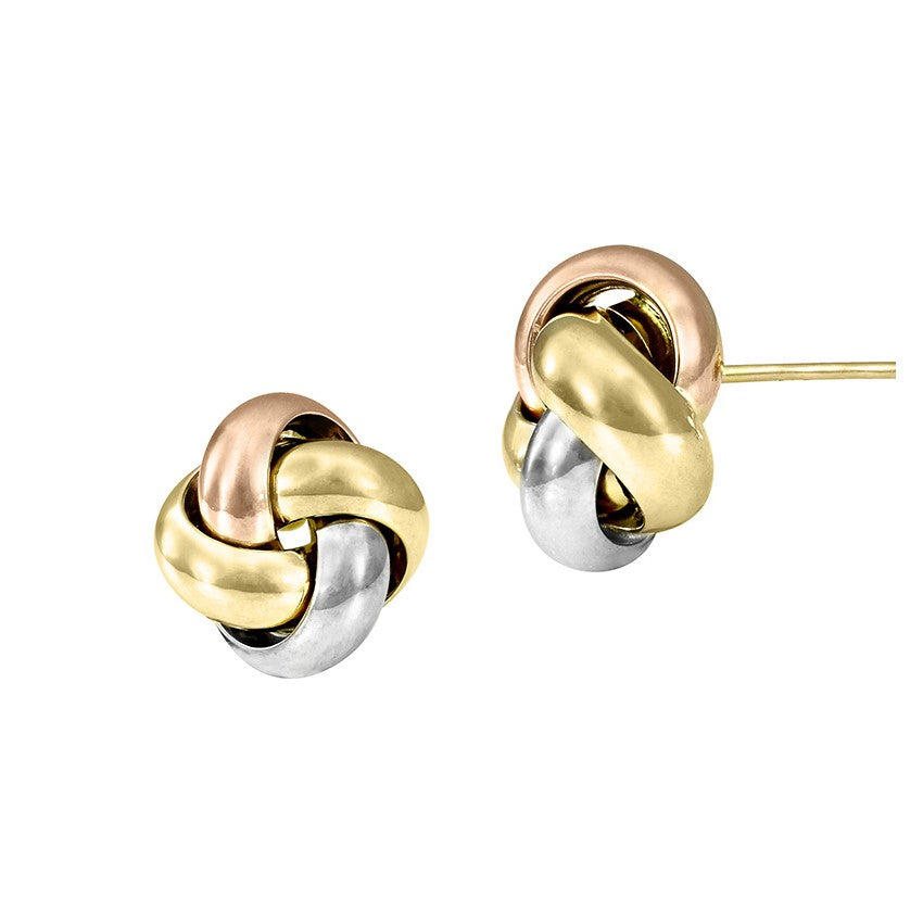 Love Knot Earrings in Three-Tone Gold