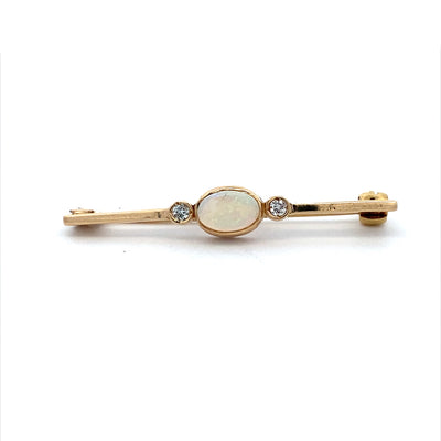 Estate Opal & Diamond Bar Style Pin in Yellow Gold