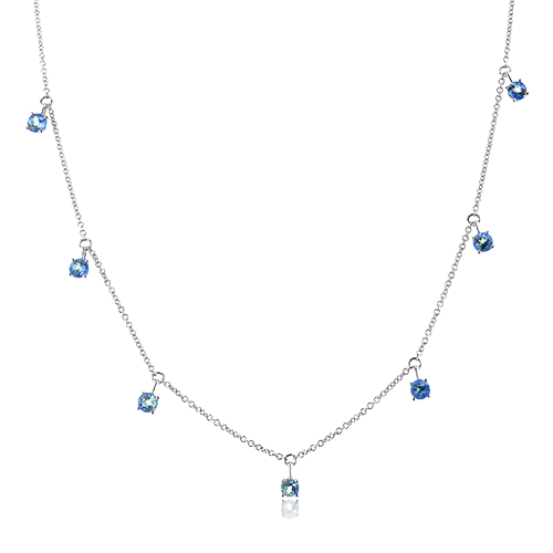 Swiss Blue Topaz Station Necklace in White Gold by Zeghani