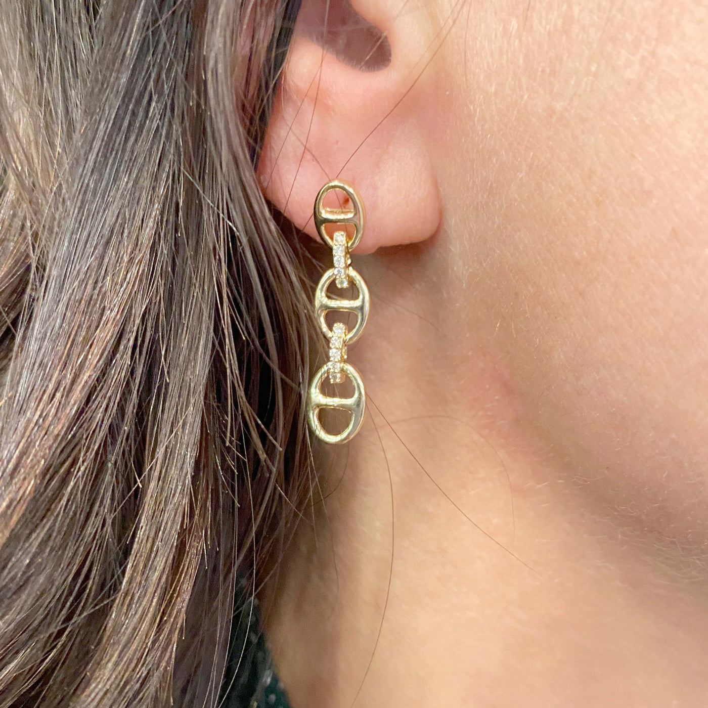 Diamond Triple Section Earrings in Yellow Gold