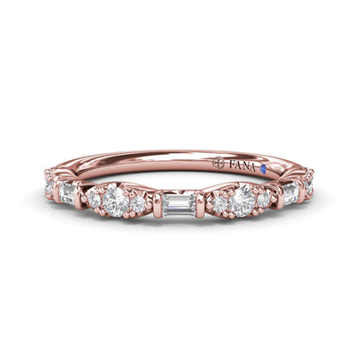 Baguette and Round Diamond Wedding/Anniversary Band in Rose Gold by Fana