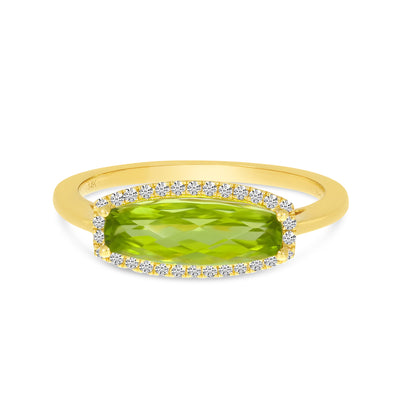 Elongated Peridot and Diamond Ring in Yellow Gold