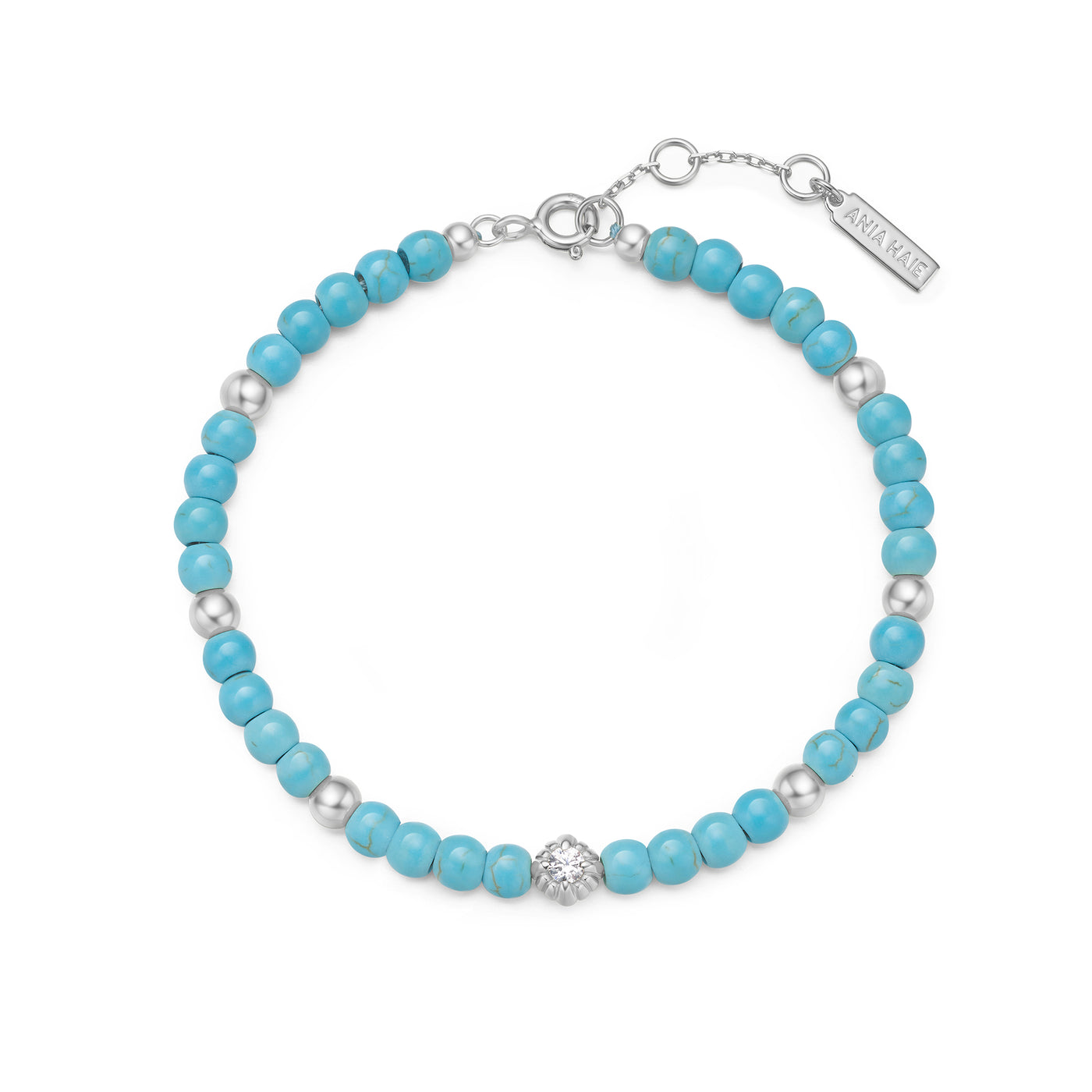 Turquoise and Bead Bracelet in Silver by Ania Haie