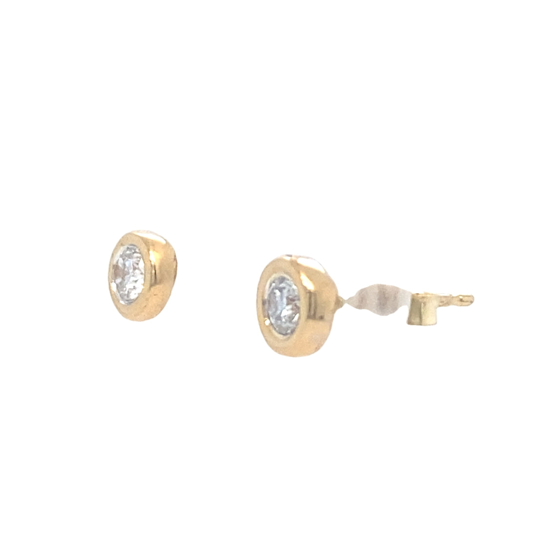 Estate Bezel Set Diamond Studs in Yellow Gold