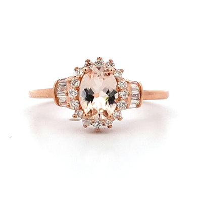 Estate Rose Gold Morganite & Diamond Halo Ring