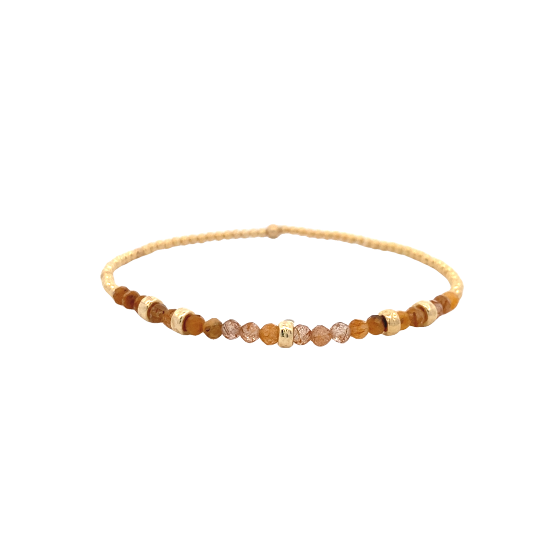 2mm Citrine and Rondelle Stretch Bracelet in Yellow Gold by Karen Lazar