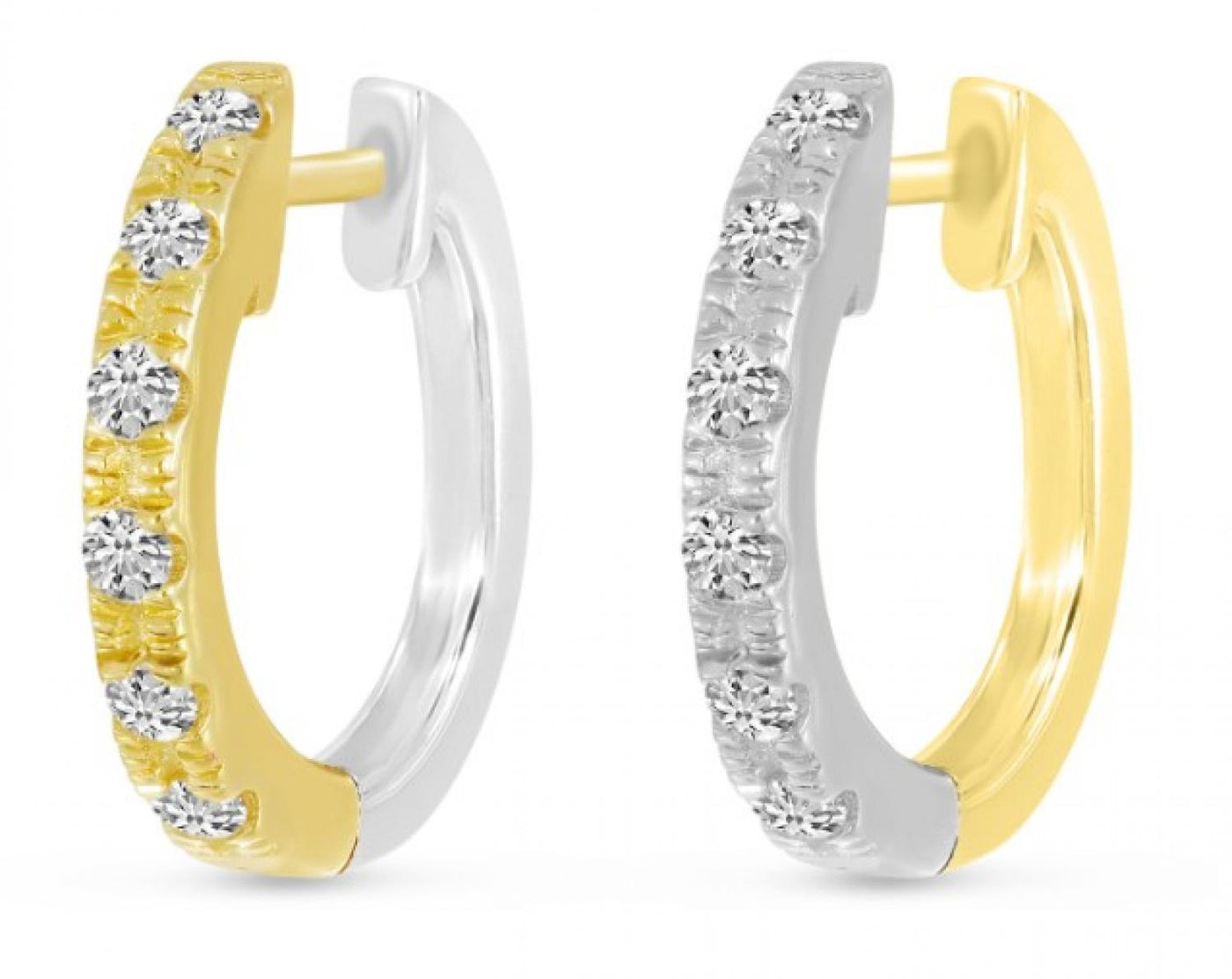 Reversable Diamond Huggies in Two-Tone Gold