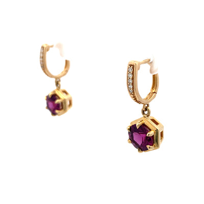 Beeghly & Co. Yellow Gold Fancy Plum Garnet Gemstone Earrings SS2000573