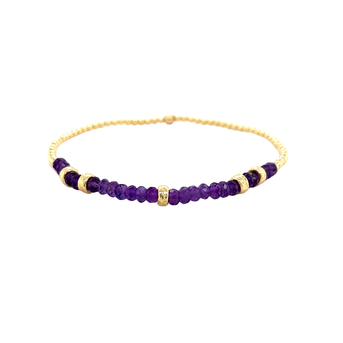 2mm Amethyst and Rondelle Pattern Bracelet in Yellow Gold by Karen Lazar