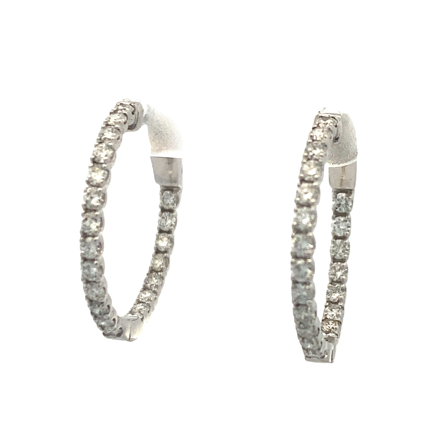 White Gold 1CTW Diamond In-Out Hoop Earrings