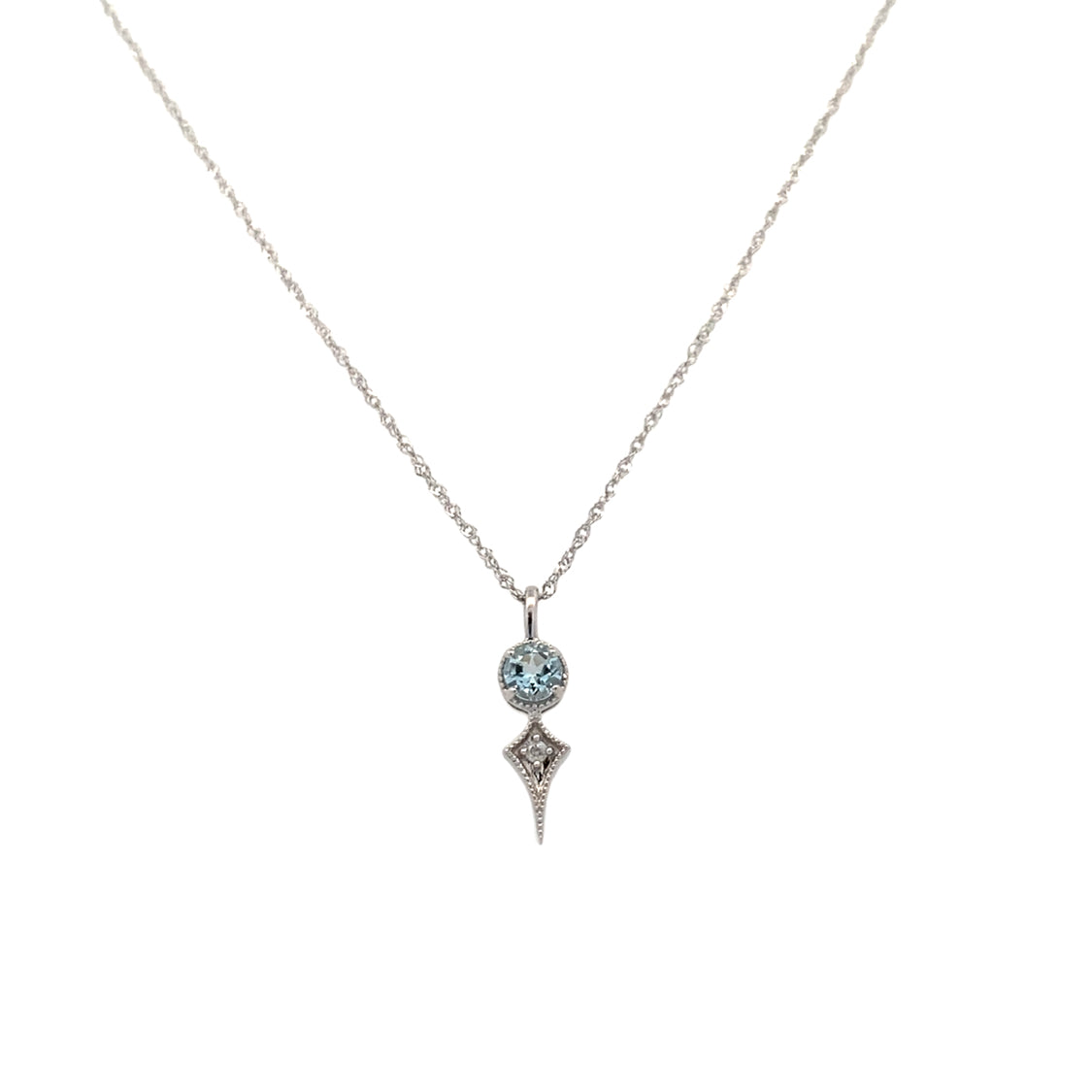 Aquamarine and Diamond Pendant in White Gold