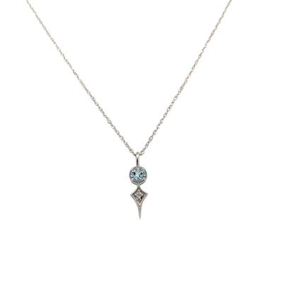 Aquamarine and Diamond Pendant in White Gold