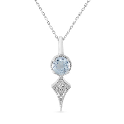 Aquamarine and Diamond Pendant in White Gold