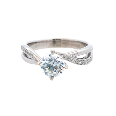 Round Diamond Side Stone Engagement Ring in White Gold by Zeghani