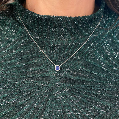 White Gold Blue Sapphire & Diamond Pendant