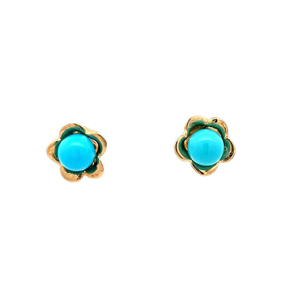 BCJ Estate Jewelry Yellow Gold Turquoise Floral Earrings