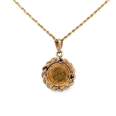 Estate Dos Peso Coin Pendant in Yellow Gold