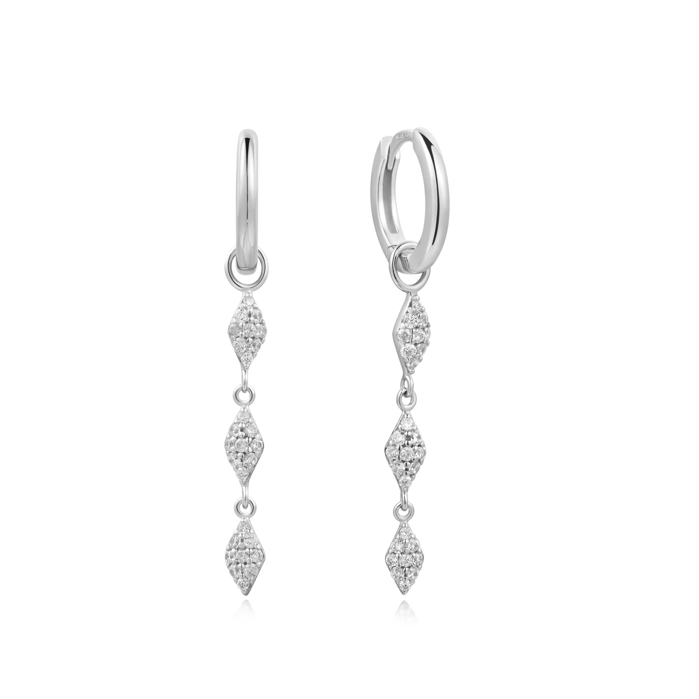 Triple Diamond Shaped Pave Huggies in Silver by Ania Haie