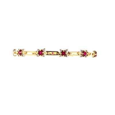 BCJ Estate Jewelry Two-Tone Ruby Fancy Link Bracelet