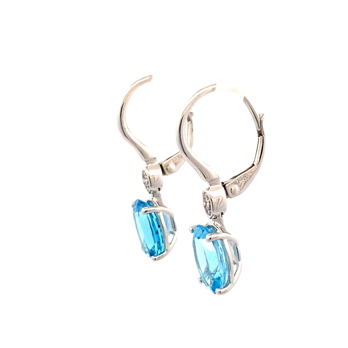 Blue Topaz and Diamond Drop Earrings in White Gold by Alison Kaufman