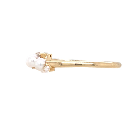 FW Pearl and Diamond RIng in Yellow Gold