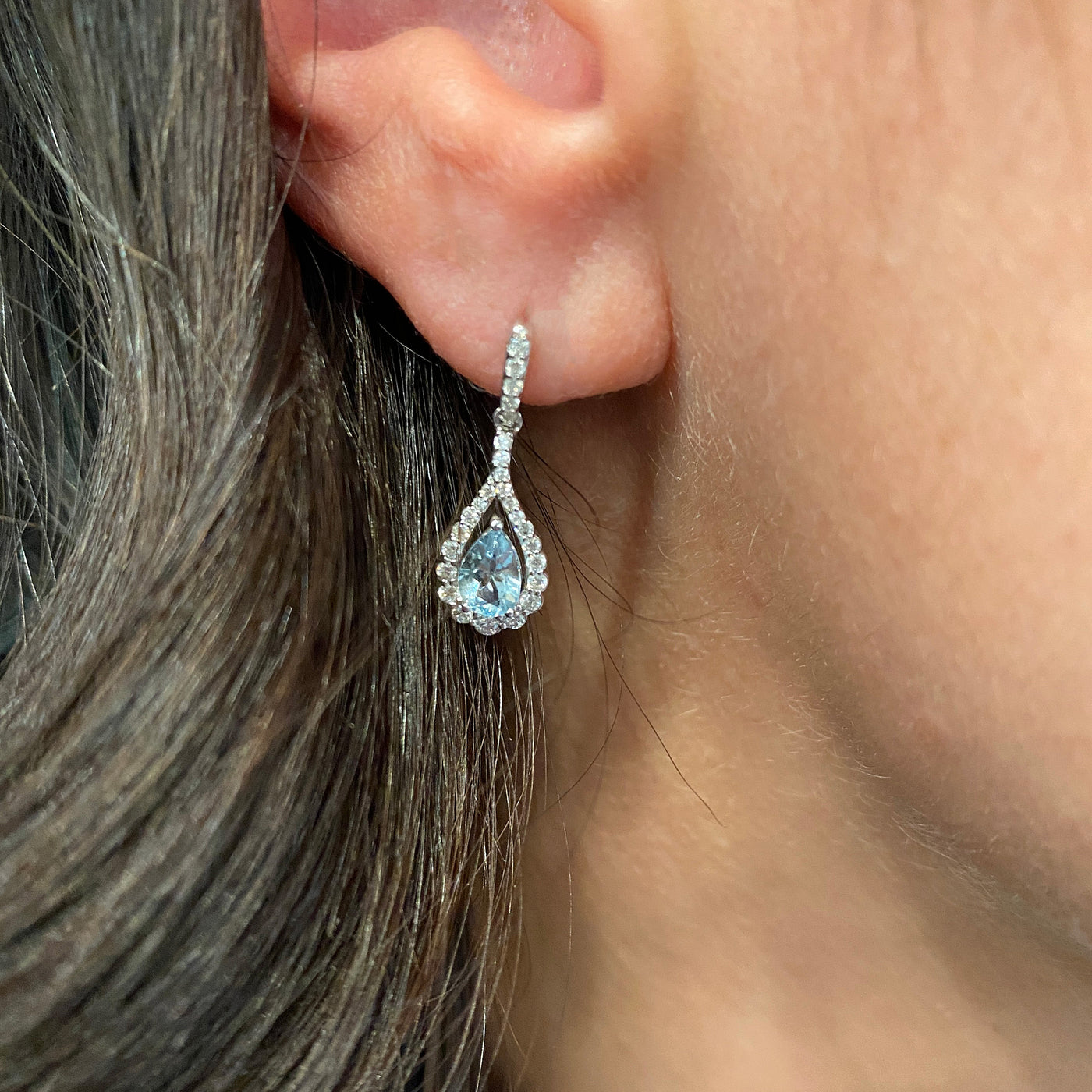 White Gold  Aquamarine and Diamond Drop Earrings