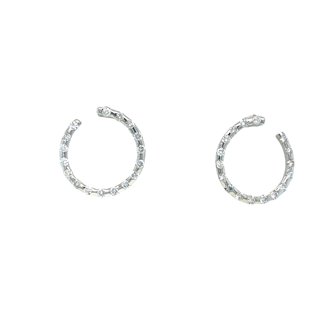 Estate Open Circle Diamond Earrings in White Gold