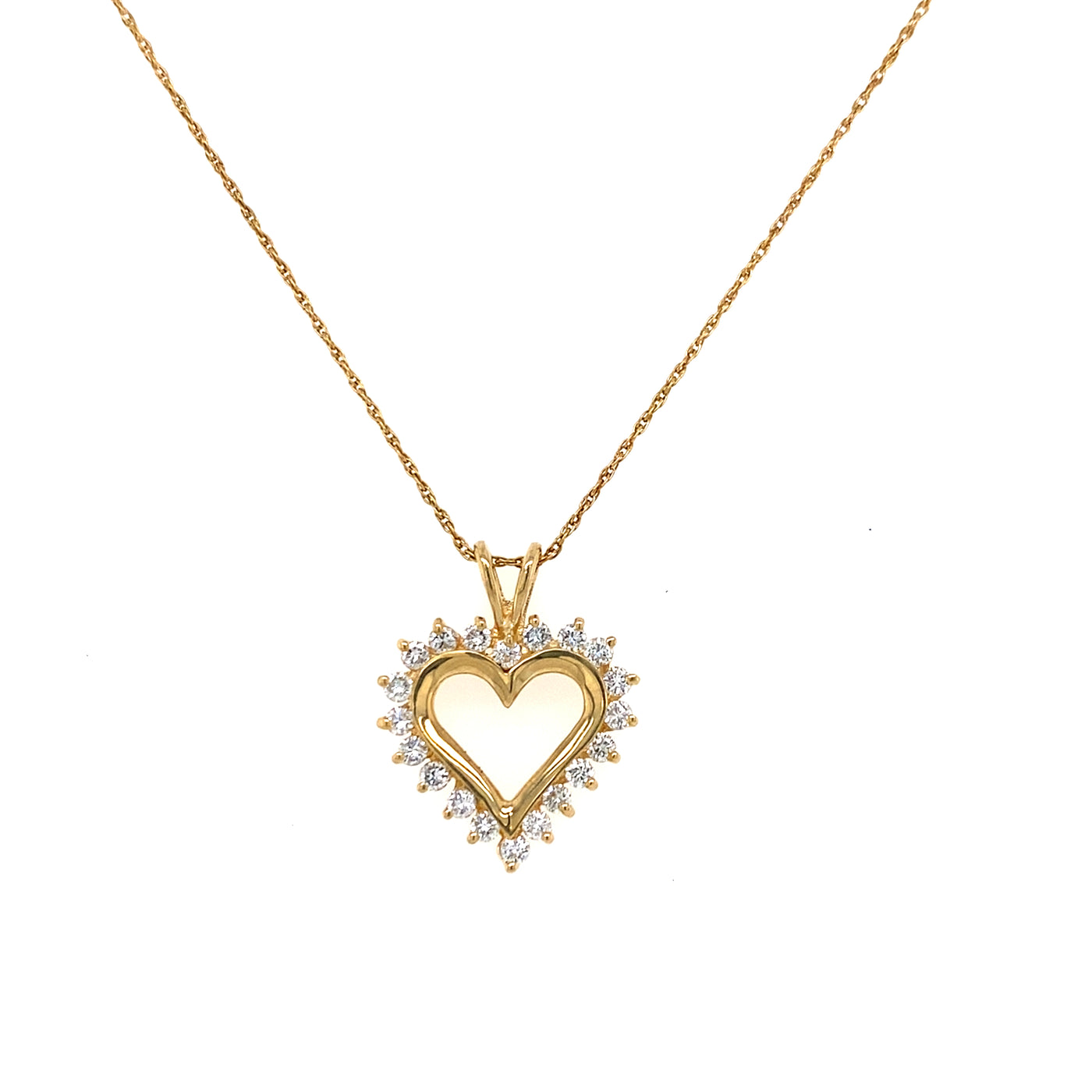 Estate Diamond Open Heart Pendant in Yellow Gold