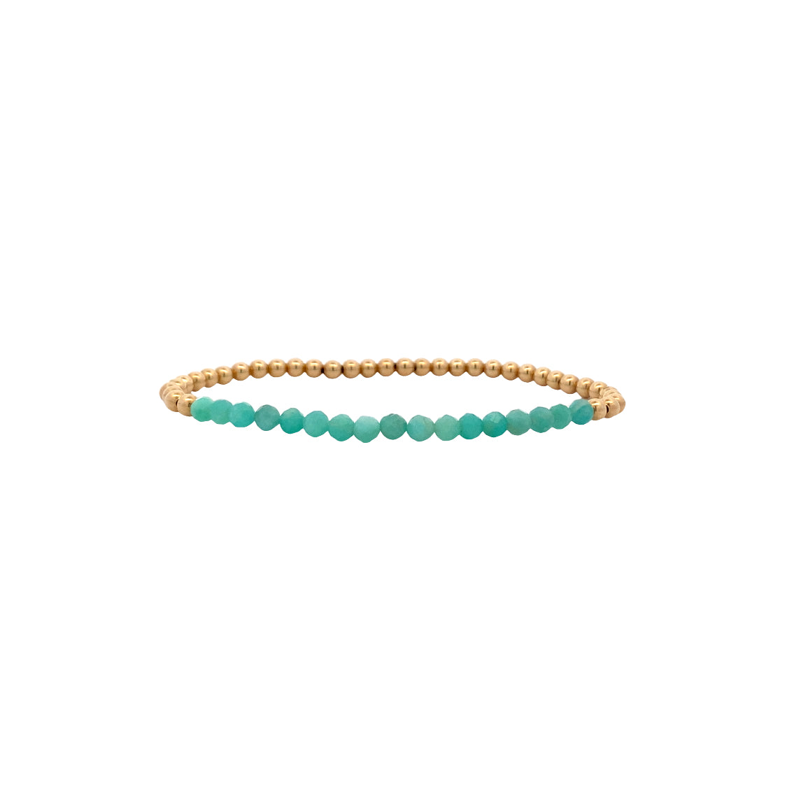 Karen Lazar Stretch 3mm Amazonite and Yellow Gold Filled Beaded Bracelet Size 6.25