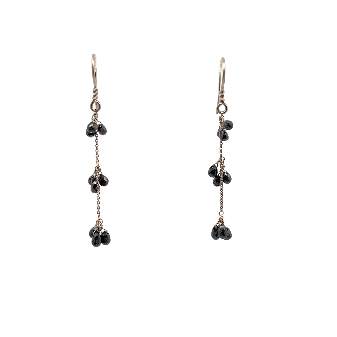 Black Diamond Briolette Drop Earrings 18 Karat White Gold