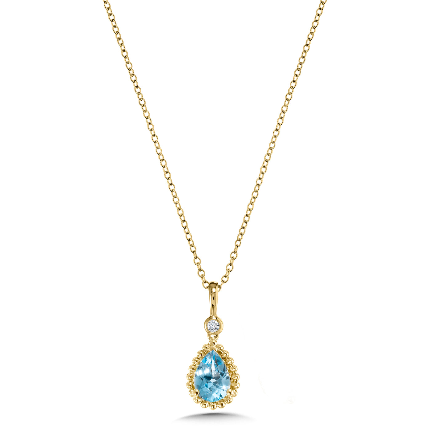 Blue Topaz and Diamond Pendant in Yellow Gold