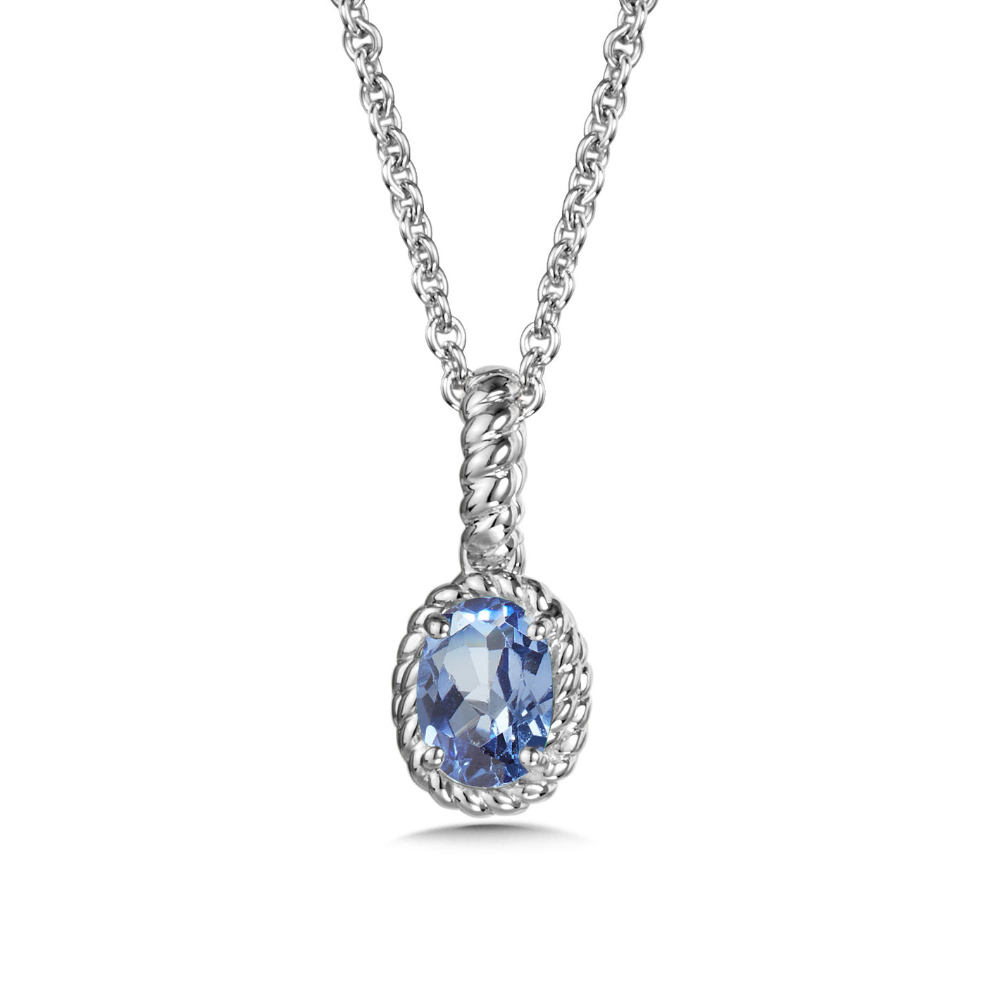 Silver Created Blue Sapphire Halo Pendant