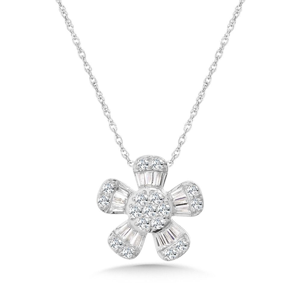 Diamond Flower Pendant in White Gold