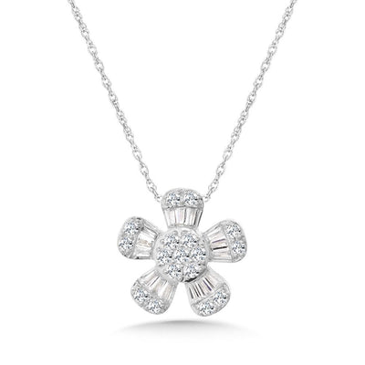 White Gold Diamond Flower Pendant