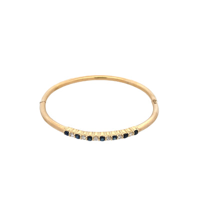 BCJ Estate Jewelry Yellow Gold Diamond & Sapphire Bangle