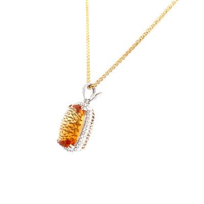 Estate Citrine and Diamnd Pendant in Yellow Gold