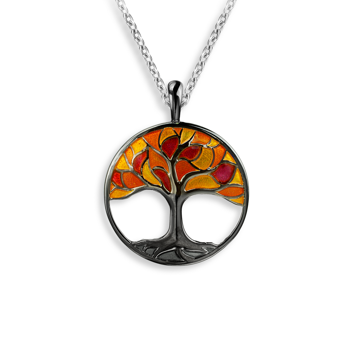 Orange and Red Enamel Tree Pendant in Silver by Nicole Barr