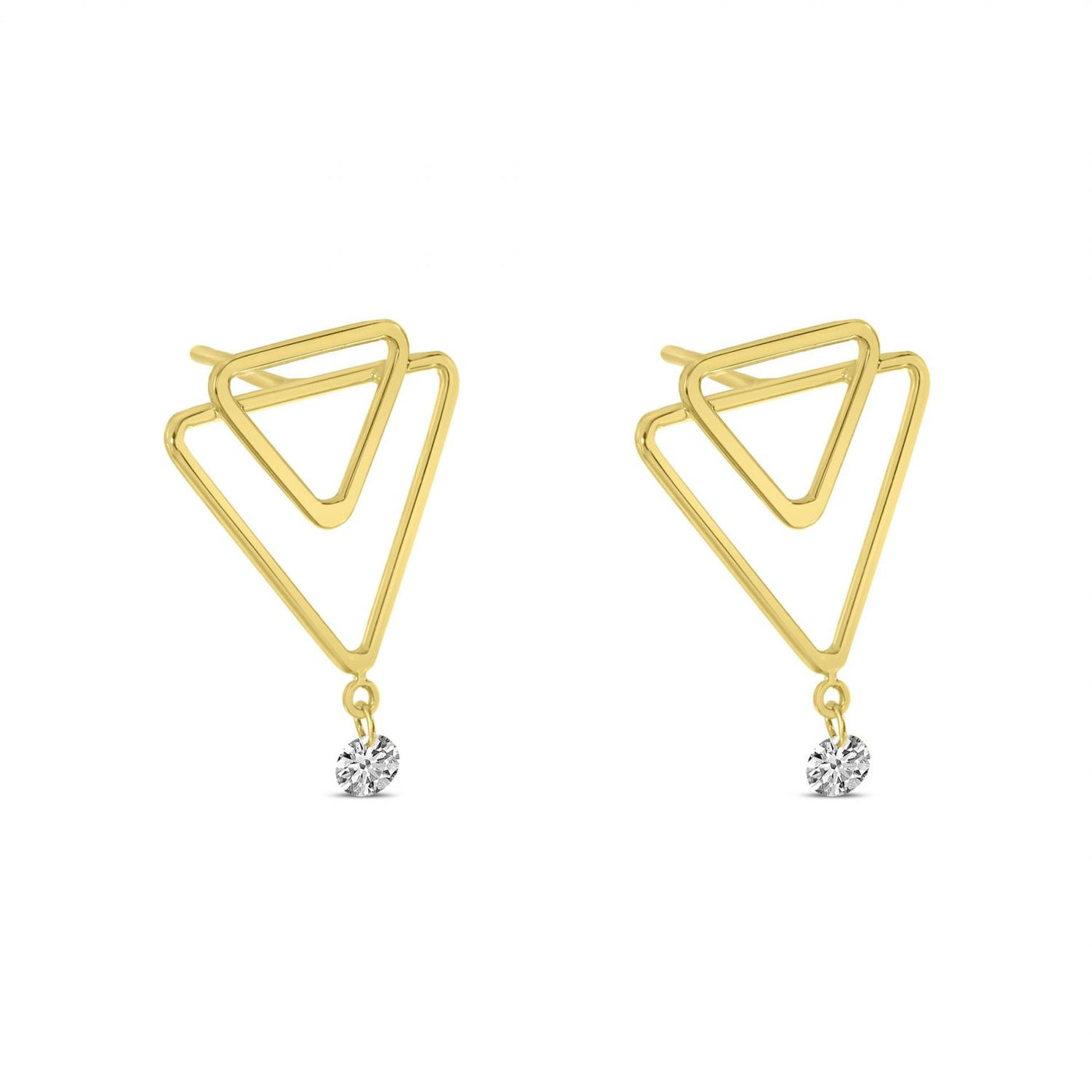 Double Triangle Diamond Earrings in Yellow Gold