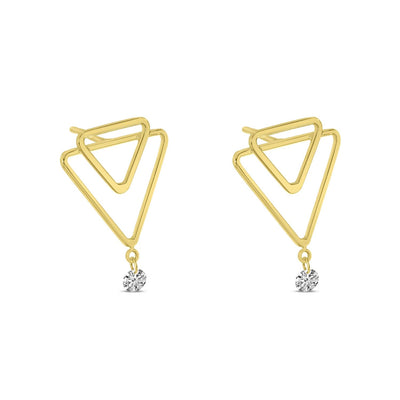 Double Triangle Diamond Earrings in Yellow Gold