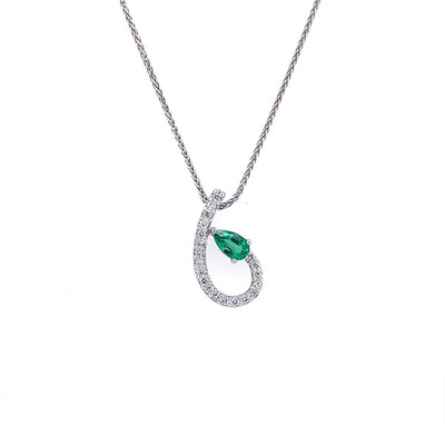 Emerald and Diamond Pendant in White Gold by Parle