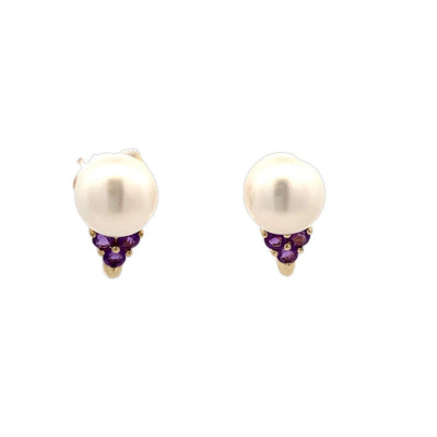 BCJ Estate Jewelry Yellow Gold Pearl and Amethyst Earrings