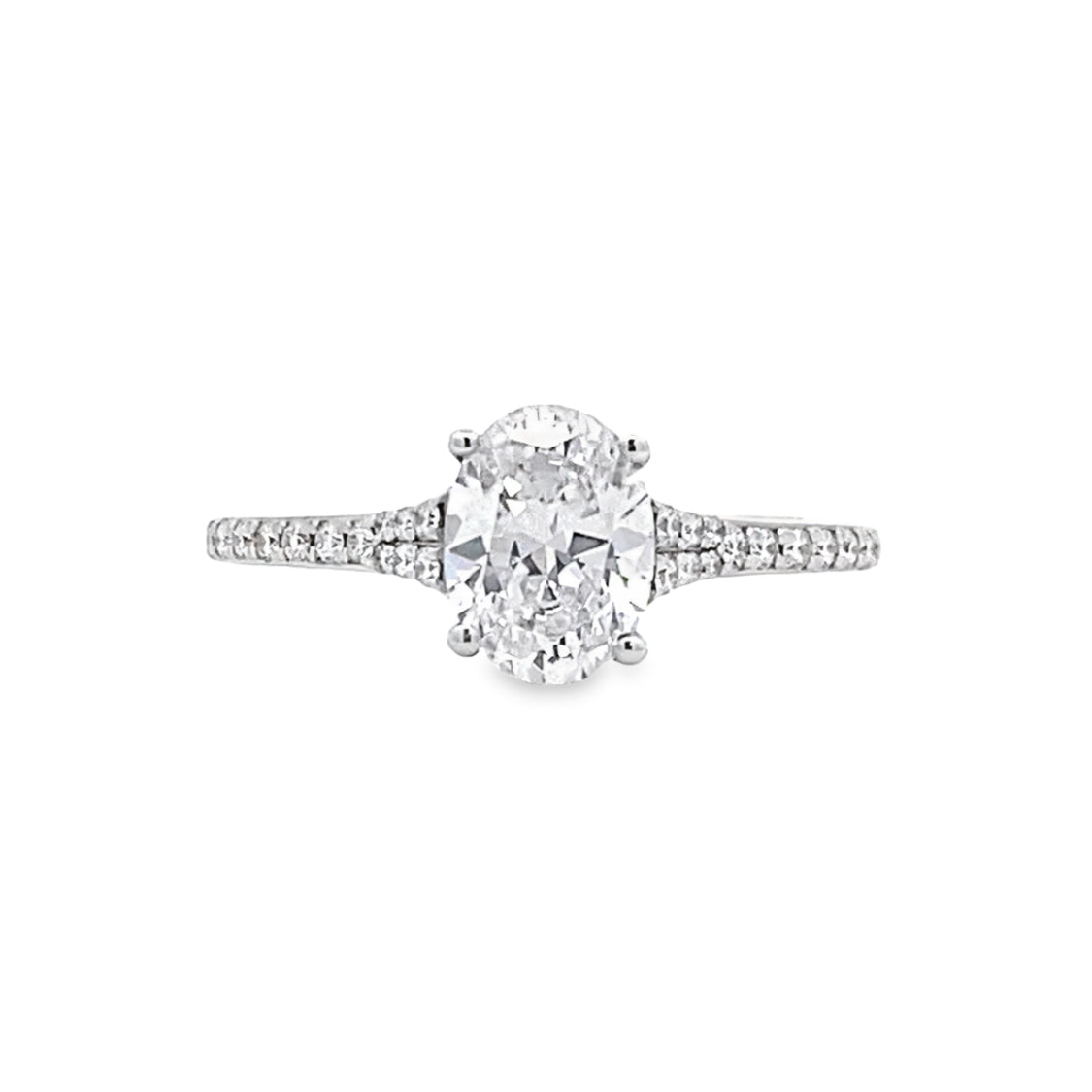 Simon G Jewelry 18 Karat White Gold Side Stones Oval Shape Engagement Ring LR2507-OV