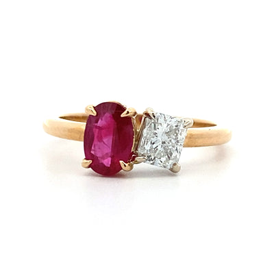 Ruby & Diamond Toi Et Moi Ring in Two-Tone Gold by B&C