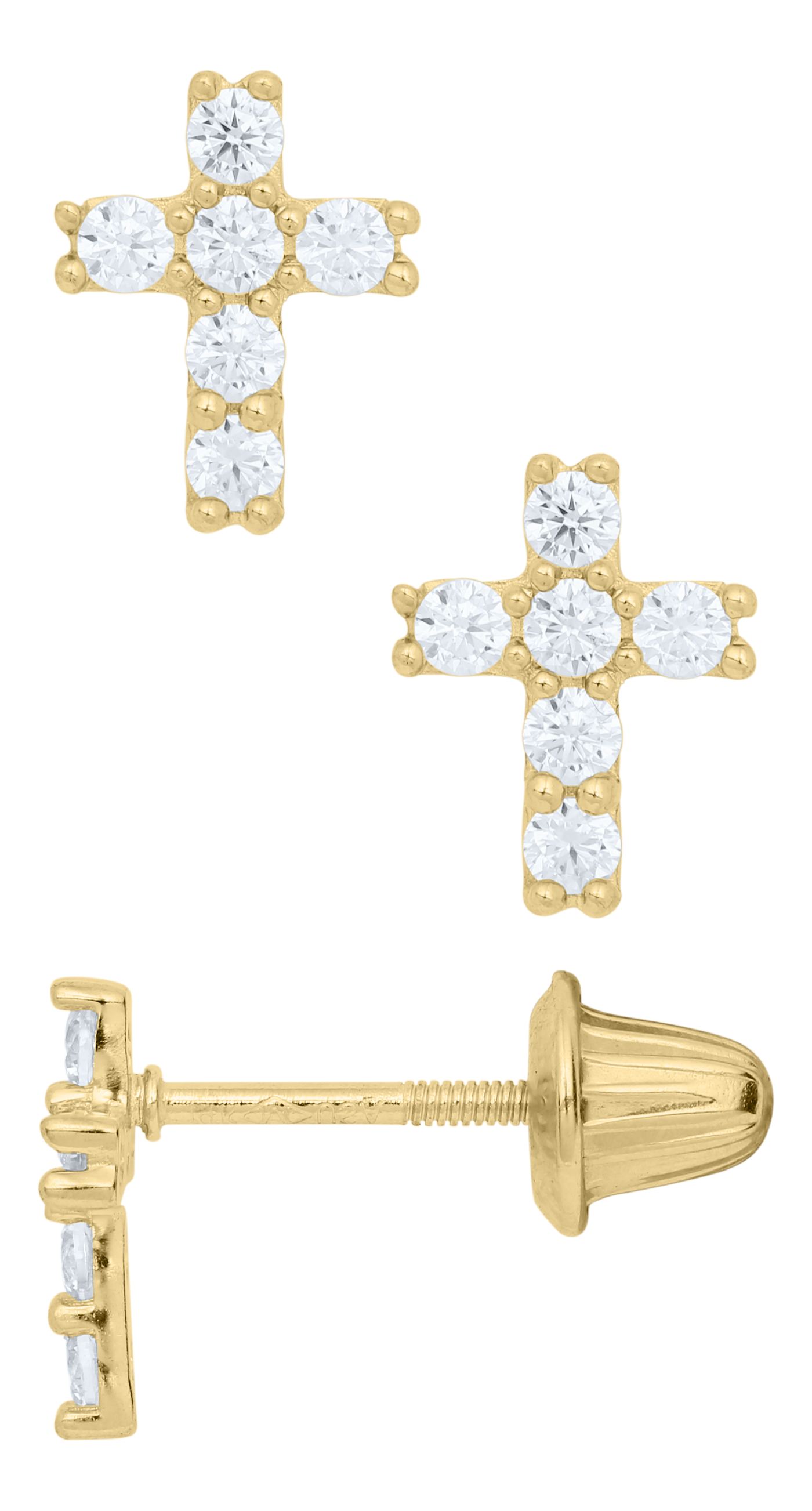 Child's CZ Cross Studs in Yellow Gold