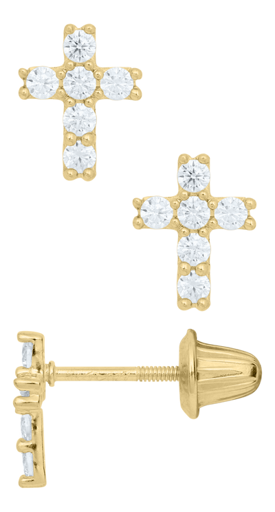 Child's CZ Cross Studs in Yellow Gold