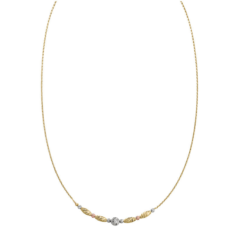 Diamond Cut Beaded Necklace in Three-Tone Gold