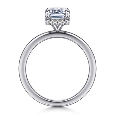 Emerald Cut Diamond Halo Engagement Ring in White Gold by Gabriel NY