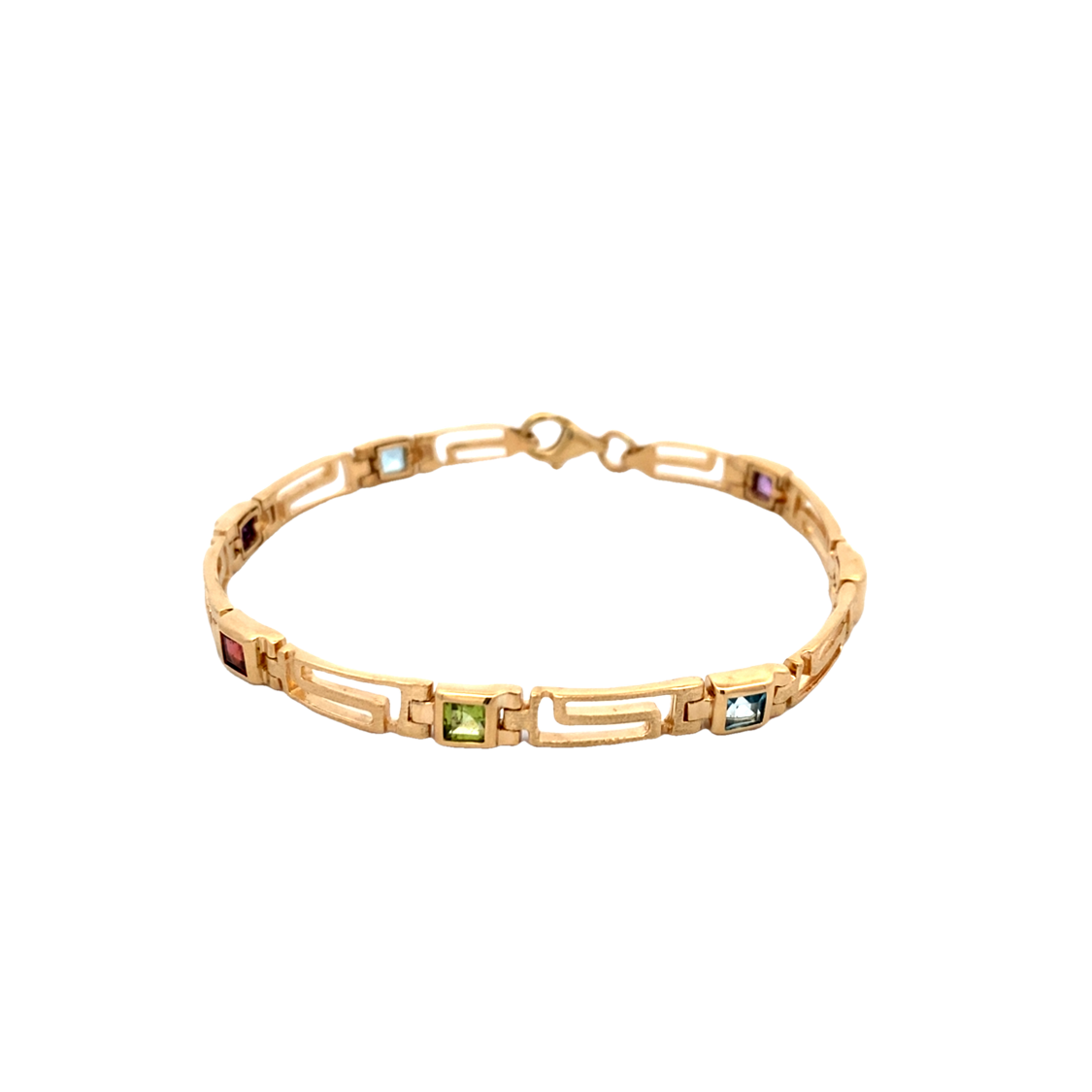 Estate Gemstone Greek Key Bracelet in Yellow Gold