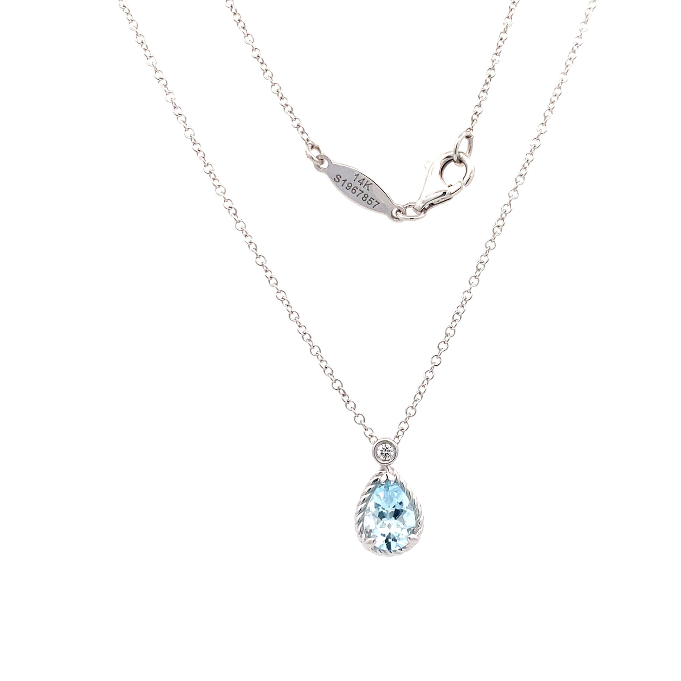 Aquamarine and Diamond Pendant in White Gold by Gabriel & Co.