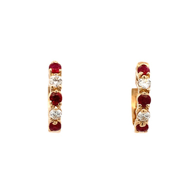 Ruby and Diamond Hoop Earrings in Yellow Gold by Allison Kaufman